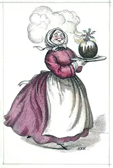 Strickland: Victorian cook carrying a Christmas Pudding