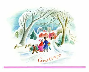 Wickham: Victorian Family walking in Snow