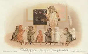 Whilst: Victorian Greeting Card - The Cat School