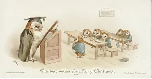 Owls: Victorian Greeting Card - Owl School