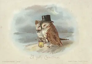 Lanterns: Victorian Greeting Card - Owls with Lantern