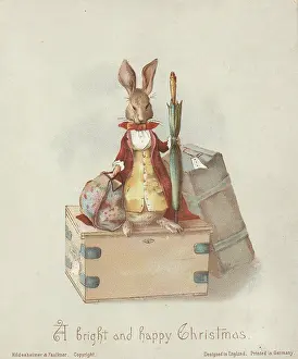 Anthropomorphism: Victorian Greeting Card - Travelling Rabbit