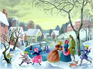 Snowballs: Victorian ice skating scene
