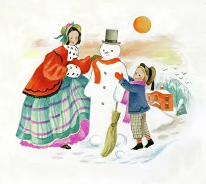 Wickham: Victorian lady and little boy with snowman