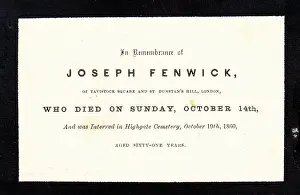 Dunstans: Victorian mourning card, Joseph Fenwick