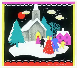 Wickham: Victorian people going to church in snow