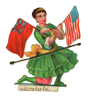Acrobat: Victorian Scrap, acrobat woman with flags