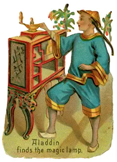 Aladdin: Victorian Scrap - Aladdin finds the magic lamp