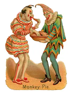 Clowns: Victorian scrap - circus clowns eating monkey pie