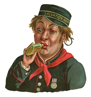 Comical: Victorian scrap - comical Salvation Army drinker