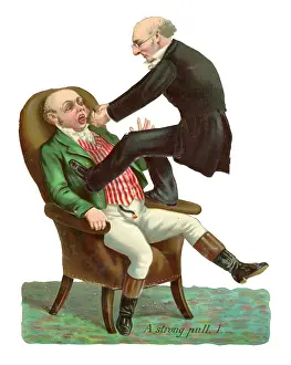 Comical: Victorian scrap - dentist pulling a tooth