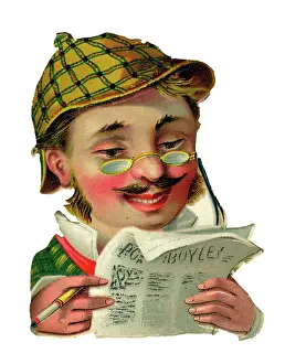 Cheeks: Victorian scrap, man reading a newspaper