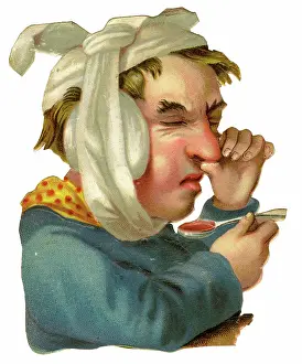 Spoon: Victorian Scrap, man taking medicine