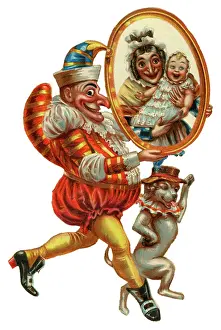 Toby: Victorian Scrap - Mr Punch and Toby with portrait