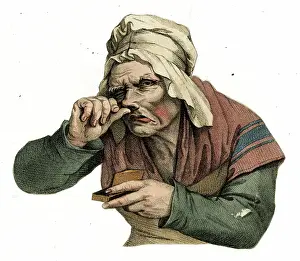 Scraps: Victorian scrap, old woman taking snuff