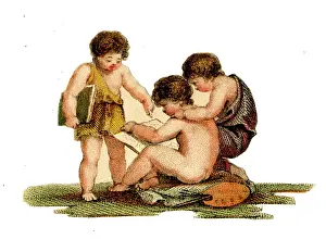 Draw: Victorian scrap, Putti looking at a book