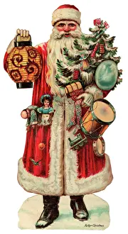 Scrap: Victorian scrap - Santa with lantern, tree and presents