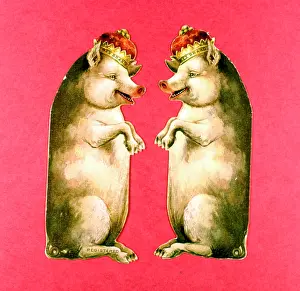 Crowns: Victorian scraps, two pigs wearing crowns