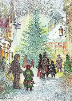 Victorian Christmas: Victorian Street scene with Christmas tree
