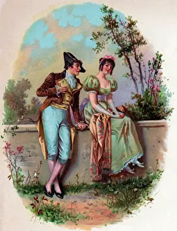 Breeches: Victorian Transfer design, couple in a garden