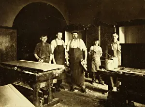 Saddlery: Vienna: Group photo of 6 workers of a saddlery