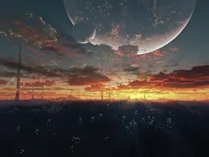Moonscape: The view from an alien moon towards the massive planet it ?