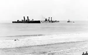 Cruisers: View of British ships from Ostend, Belgium, WW1