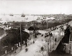 Bund: View along the Bund, with ships in the harbour, Shanghai, Ch
