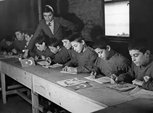Instruction: View of the classroom of a school in Turkey, 1934