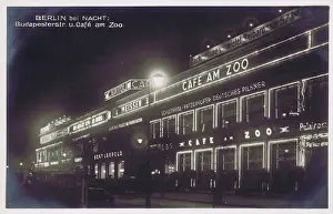 Berln: A view of the exterior faade of the Cam am Zoo at night, Be