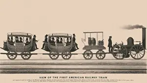 1832: View of the first American railway train, - male