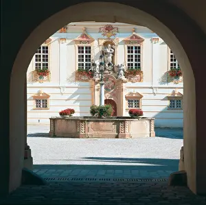 Trumler: View of fountain and monastery gate
