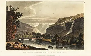 Repository Of Arts: View of the glaciers; alps; waterfall and bridge