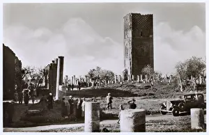 Sightseers: View of the Hassan Tower, Rabat, Morocco