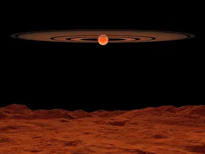 Boulder: A view across a hypothetical barren alien planet towards a ?
