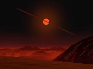 Boulder: A view across a hypothetical primitive alien planet towards