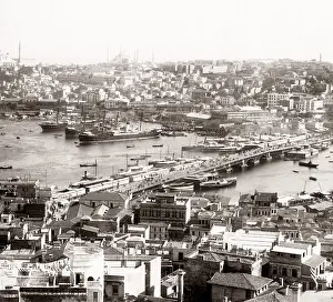 Galata: View of Istlanbul, Galata bridge shipping, Turkey, c.1890