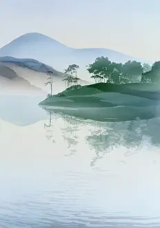 Rippling: View across a lake toward mountains