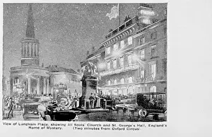 Maskelyne: View of Langham Place, London, at night