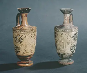 Lekythos: View of two lekythos with black figures