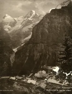 Eiger: View looking down on the Murren Hotel, Switzerland