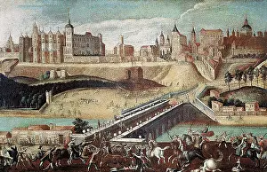View of Madrid, from the exit of the Segovia Bridge, with un