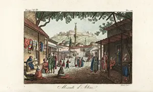Bartering: View of the market or bazaar in Athens, 18th century