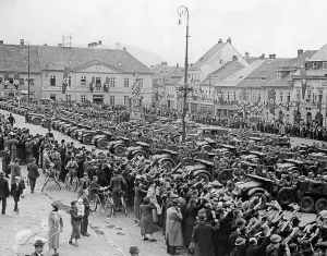 Cheering: View of the market square of Schlukenau, 1938