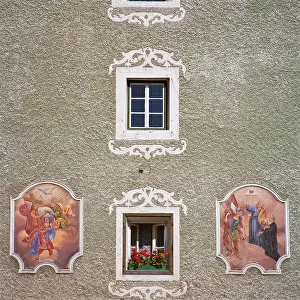 Hallein: Detail view of Old Town facade in Hallein