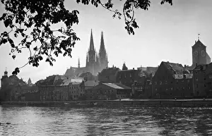 Danube: View of the old town of Regensburg, around 1925