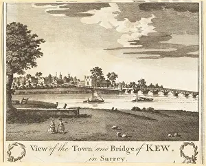 William Thornton: View of the original Kew Bridge, and Kew town