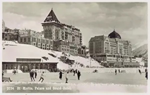 Mortiz: A view of the Palace and the Grand Hotel at St Moritz, 1920s