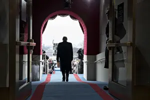 Political Parties: Back view of President-elect Donald Trump walking