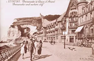 Etretat: A view of the promenade at Etretat and the Eastern Cliff